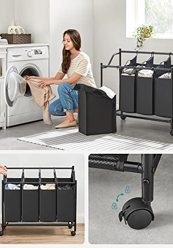 SONGMICS rullende skittentyskurv, m. 4 avtakbare vesker, hjul - svart polyester og svart jern