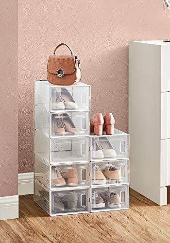 SONGMICS skoske, stabelbar, foldbar, op til UK strrelse 10.5 - klar og hvid plast (st med 8)