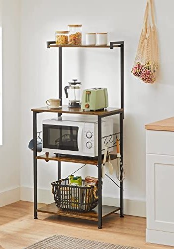 VASAGLE kjkkenhylle, m. 6 S-kroker og 4 hyller - rustikk brun sponplate og sort stl