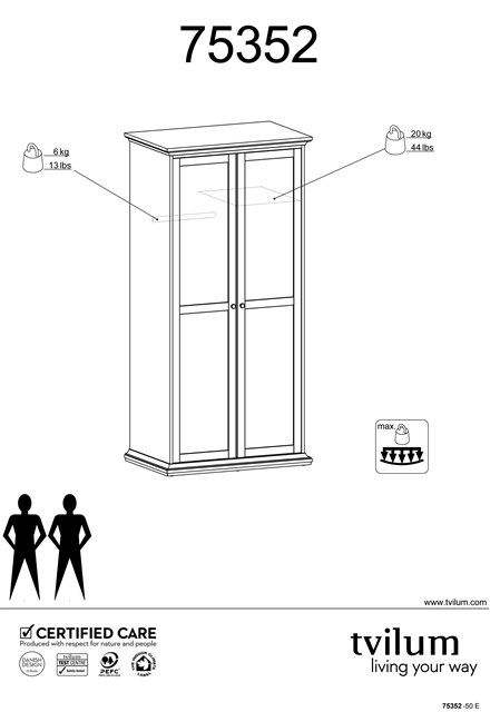 
TVILUM Paris garderobeskab - hvidt laminat, 2 låger, 4 hylder
