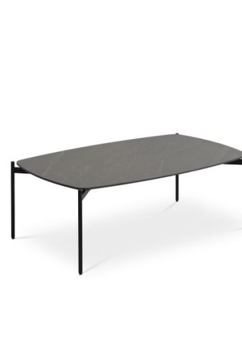 Couchtisch Malta, rechteckig – anthrazitgraue Keramik und schwarzes Metall (120 x 70 x H: 42)
