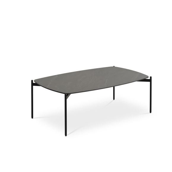 Couchtisch Malta, rechteckig – anthrazitgraue Keramik und schwarzes Metall (120 x 70 x H: 42)