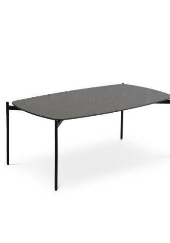 Couchtisch Malta, rechteckig – anthrazitgraue Keramik und schwarzes Metall (120 x 70 x H: 50)