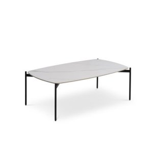 Malta soffbord, rektangulärt - vit keramik och svart metall (120x70xH:42)