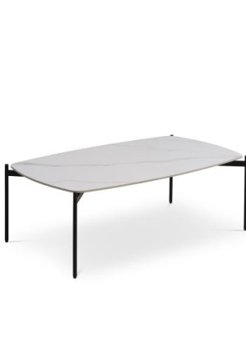 Couchtisch Malta, rechteckig – weiße Keramik und schwarzes Metall (120 x 70 x H: 42)