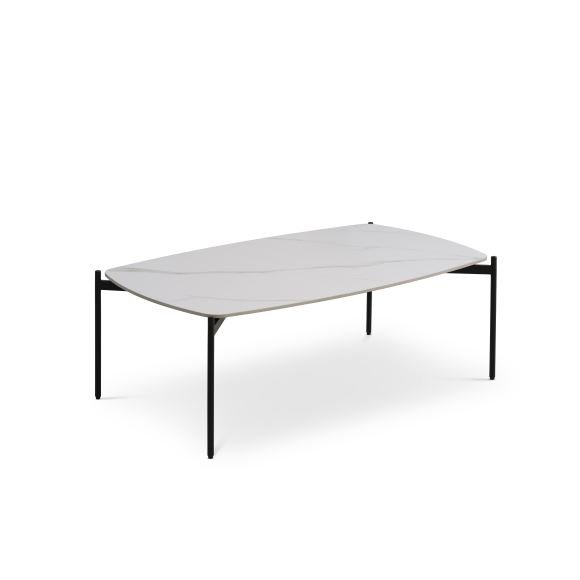 Couchtisch Malta, rechteckig – weiße Keramik und schwarzes Metall (120 x 70 x H: 42)