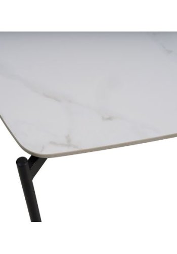 Couchtisch Malta, rechteckig – weiße Keramik und schwarzes Metall (120 x 70 x H: 42)