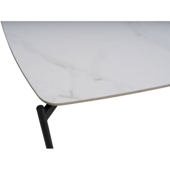 Couchtisch Malta, rechteckig – weiße Keramik und schwarzes Metall (120 x 70 x H: 42)