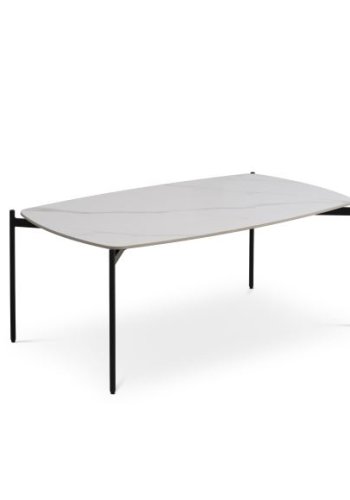 Couchtisch Malta, rechteckig – weiße Keramik und schwarzes Metall (120 x 70 x H: 50)