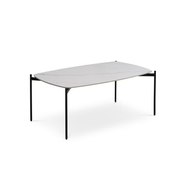 Couchtisch Malta, rechteckig – weiße Keramik und schwarzes Metall (120 x 70 x H: 50)