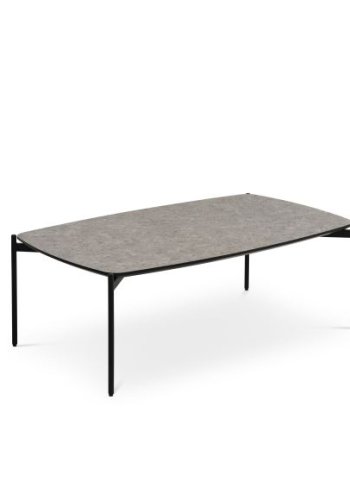 Couchtisch Malta, rechteckig – beigefarbenes Terrazzo-HPL und schwarzes Metall (120 x 70 x H: 42)