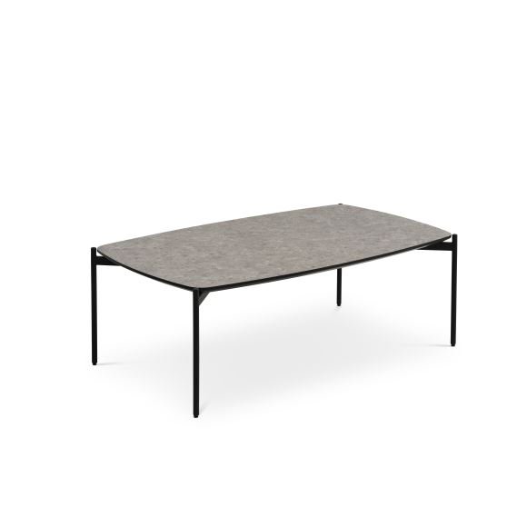 Couchtisch Malta, rechteckig – beigefarbenes Terrazzo-HPL und schwarzes Metall (120 x 70 x H: 42)
