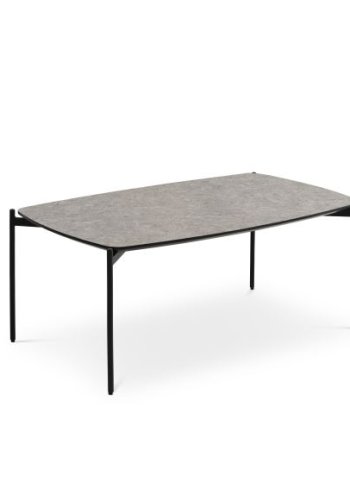 Couchtisch Malta, rechteckig – beigefarbenes Terrazzo-HPL und schwarzes Metall (120 x 70 x H: 50)