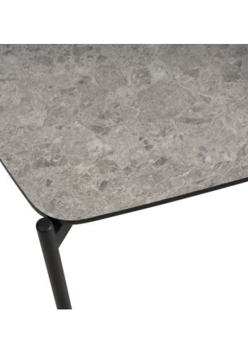 Couchtisch Malta, rechteckig – beigefarbenes Terrazzo-HPL und schwarzes Metall (120 x 70 x H: 50)