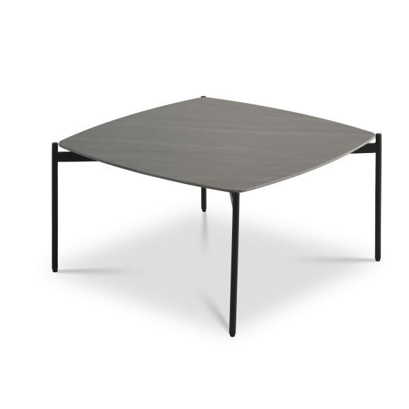 Couchtisch Malta, quadratisch – anthrazitgraue Keramik und schwarzes Metall (80 x 80 x H: 42)