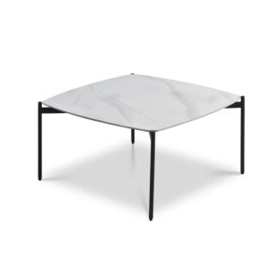 Malta soffbord, fyrkantigt - vit keramik och svart metall (80x80xH:50)