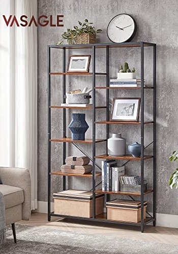 VASAGLE bokhylle, m. 9 hyller - rustikk brun sponplate og sort stl
