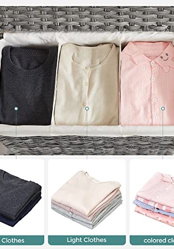 SONGMICS skittentyskurv, m. 3 rom, avtagbart fr, hndtak, lokk, hjul - bomull og gr polypropylen