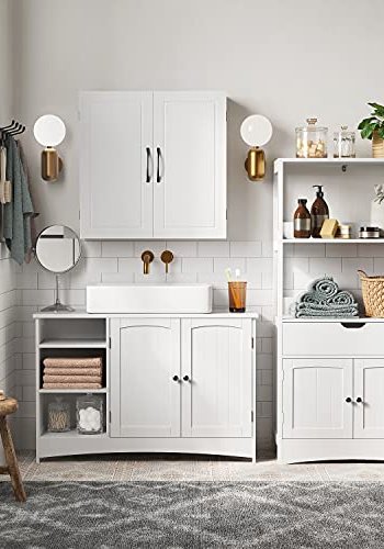 VASAGLE baderomsunderskap uten servant, m. 2 drer og 3 justerbare hyller - hvit MDF