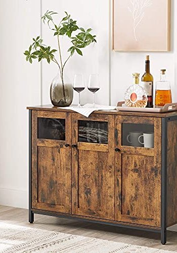 VASAGLE skjenk, m. 3 glassdrer og justerbare hyller - rustikk brun sponplate og sort stl