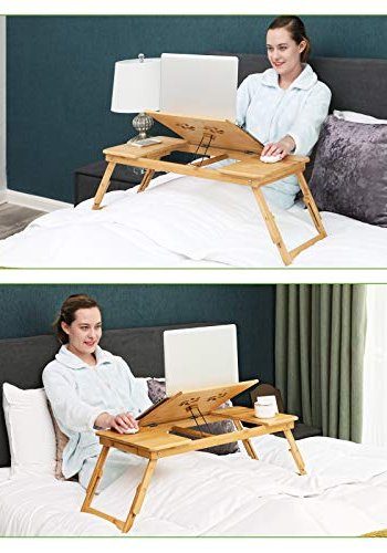 SONGMICS brbar PC-skrivebord, sammenleggbart, venstre- og hyrehendt, 5 tiltvinkler, lufthull - bambus