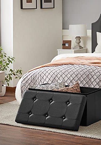 SONGMICS puff, rektangulr, sammenleggbar, med lagringsplass - svart kunstskinn (76x38)