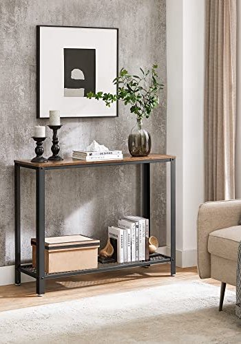 VASAGLE konsolbord, entrbord, stabilt soffbord, fr vardagsrum, sovrum, enkel montering, rustik brun och svart LNT80X