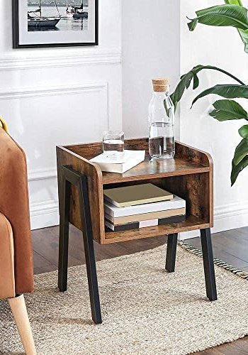 VASAGLE sidebord, m. 1 hylle - brun sponplate og sort stl (42x35)