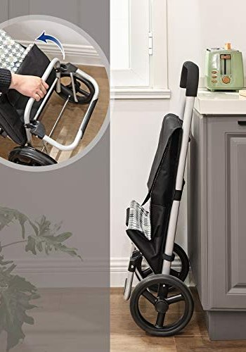 SONGMICS vogn p hjul, brekapasitet 40L, lommer - svart og Houndstooth mnster stoff og aluminium