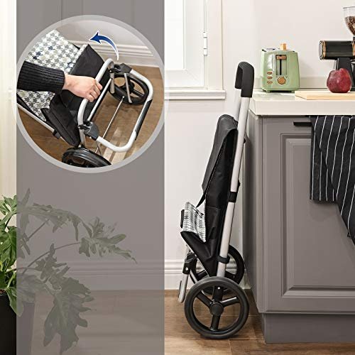 SONGMICS vogn p hjul, brekapasitet 40L, lommer - svart og Houndstooth mnster stoff og aluminium