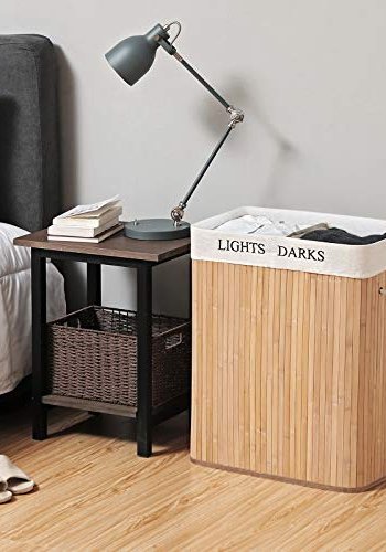 SONGMICS skittentyskurv, sammenleggbar, m. 1 lokk, 2 rom, avtagbar vaskepose - bomull og naturlig bambus