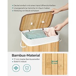 SONGMICS vasketjskurv, foldbar, m. 1 lg, aftageligt og vaskbart for - bomuld og natur bambus