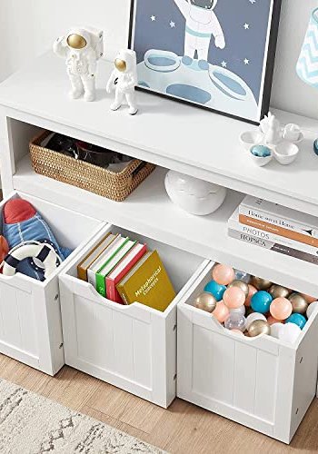 VASAGLE barnebokhylle, m. 1 rom og 3 bokser med hjul - hvit MDF