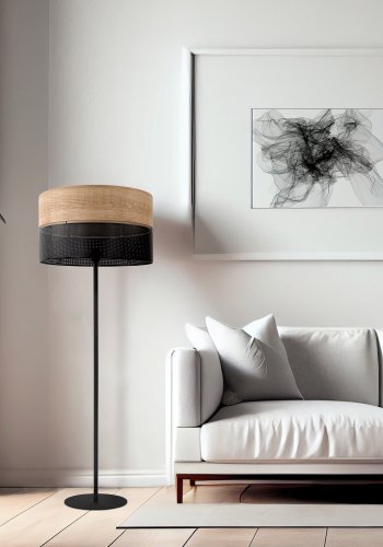 TK Nicol gulvlampe - naturfiner og sort PVC folie/metall