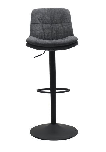 Colville Barhocker, mit Rückenlehne und Fußstütze – dunkelgrauer Stoff und schwarzer Trompetenfuß