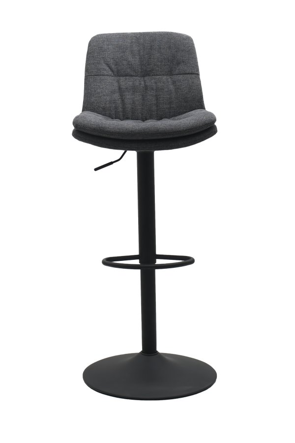 Colville Barhocker, mit Rückenlehne und Fußstütze – dunkelgrauer Stoff und schwarzer Trompetenfuß