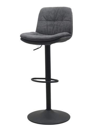 Colville Barhocker, mit Rückenlehne und Fußstütze – dunkelgrauer Stoff und schwarzer Trompetenfuß