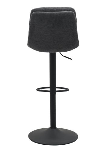 Colville Barhocker, mit Rückenlehne und Fußstütze – dunkelgrauer Stoff und schwarzer Trompetenfuß