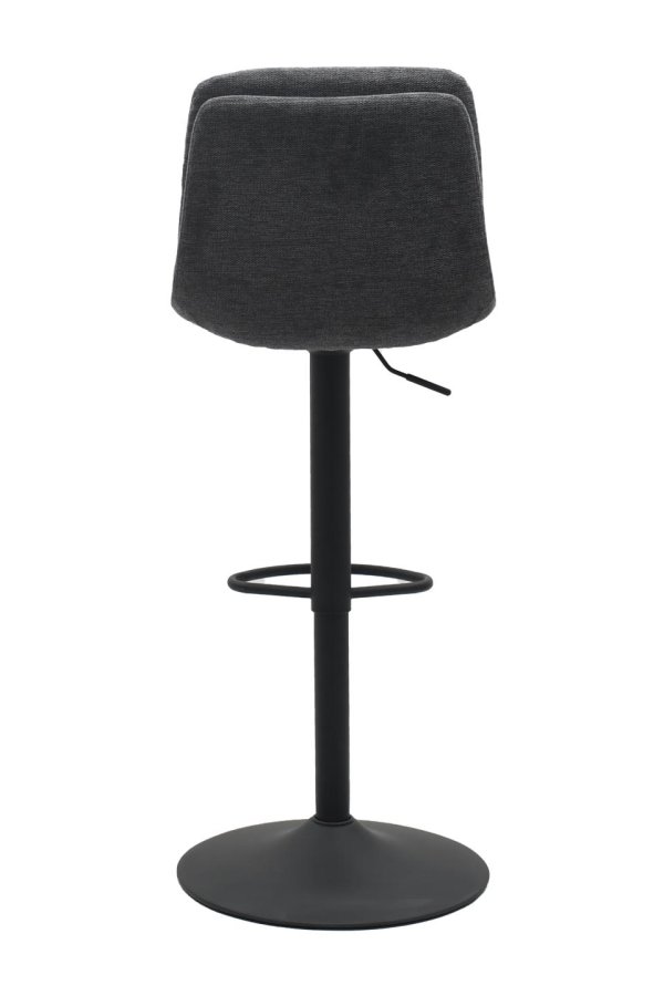 Colville Barhocker, mit Rückenlehne und Fußstütze – dunkelgrauer Stoff und schwarzer Trompetenfuß