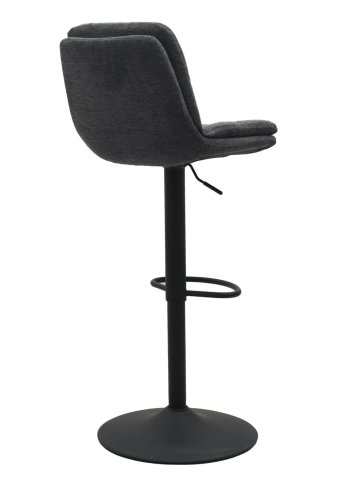 Colville Barhocker, mit Rückenlehne und Fußstütze – dunkelgrauer Stoff und schwarzer Trompetenfuß