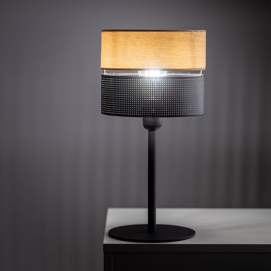 TK Nicol bordlampe - naturfiner og sort PVC folie/metall