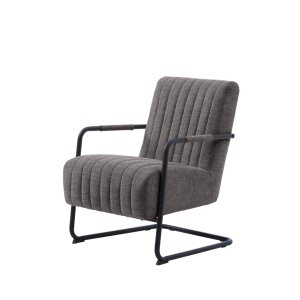 Öring ftölj, m. armstöd - mörkgrtt tyg och svart metall