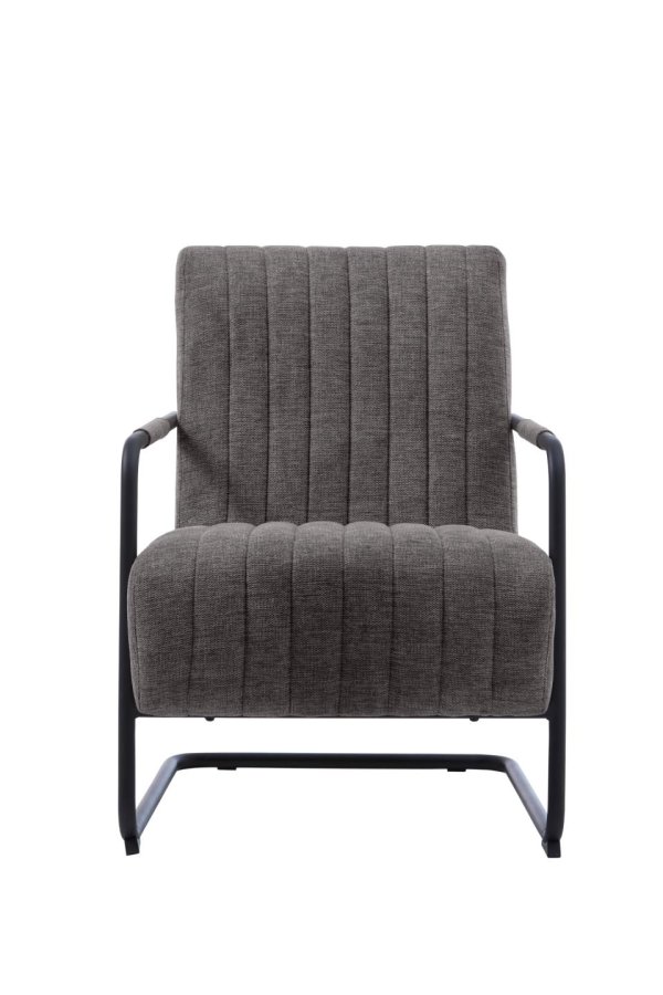 Trout Loungesessel mit Armlehnen – dunkelgrauer Stoff und schwarzes Metall