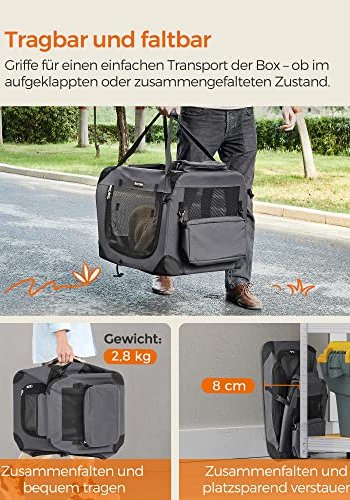 FEANDREA hundbur, hopfllbar djurbur i tyg, 60 x 42 x 42 cm, gr