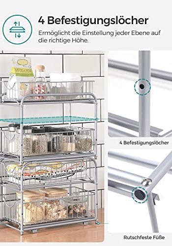 SONGMICS organizer 2 uttrekkbare skuffer for skap, stables - slv stl