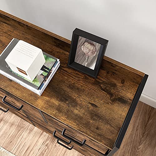 SONGMICS stoffkommode, soveromsoppbevaringsenhet, 7-skuffers kommode, med metallramme og hndtak, industriell, rustikk brun og svart LTS137B01