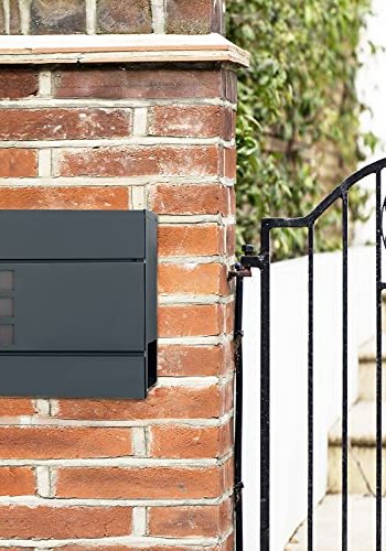 SONGMICS vegghengt postkasse, lsbar, med avisholder - antrasittgr galvanisert stl