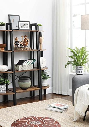 VASAGLE hjrne bokhylle, m. 4 hyller - rustikk brun sponplate og sort stl