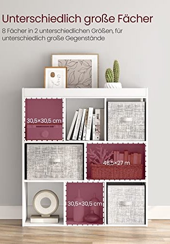 VASAGLE bokhylle, m. 8 rom - hvit sponplate