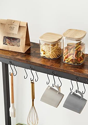 VASAGLE kjkkenhylle, m. 12 kroker og 4 hyller - rustikk brun sponplate og sort stl